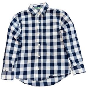 Boys Mini Boden Button‎ Down Plaid Shirt Blue/White Size 7-8 Youth